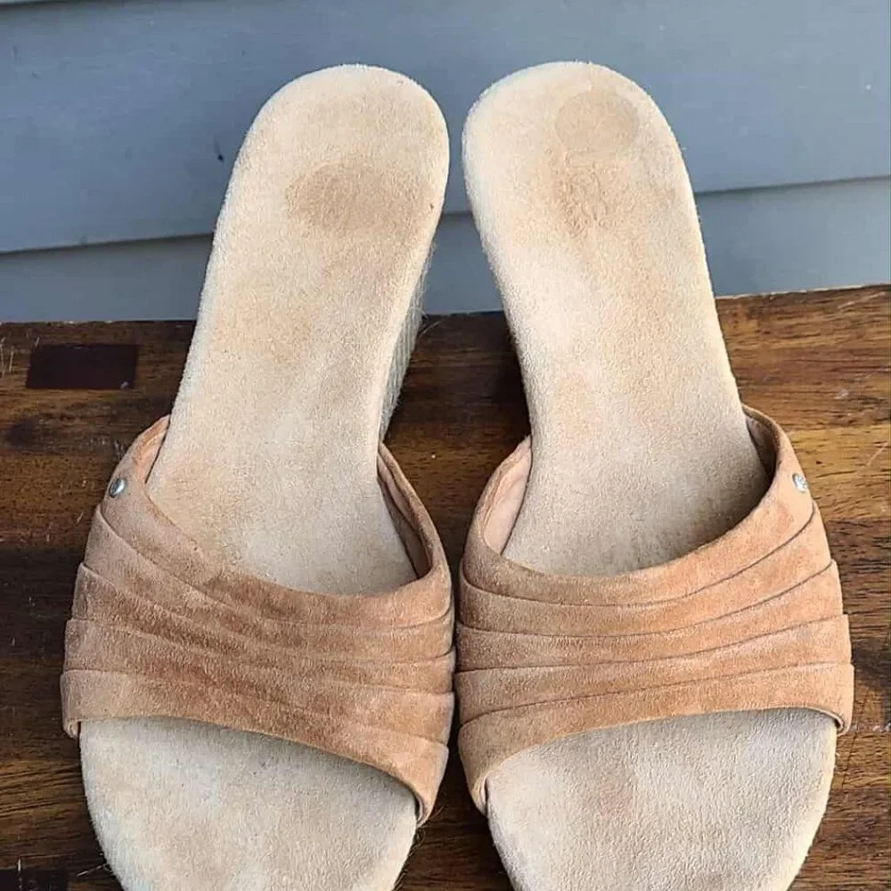 UGG Alvina Slip on Beige Suede Jute Wedge Mule Slides size 10